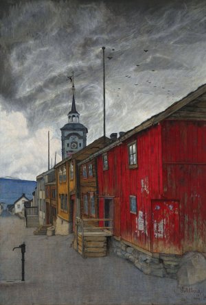 Street in Roros by Harald Sohlberg Oil Painting