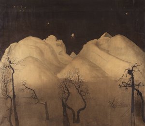 Winter Night in the Mountains. Study by Harald Sohlberg Oil Painting