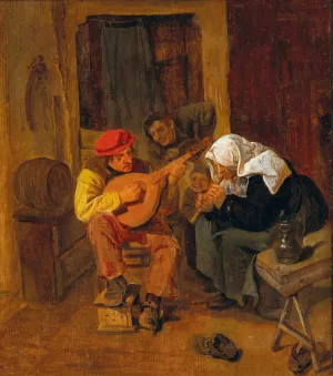 An interior with peasants making music by Harmen Hals Oil Painting