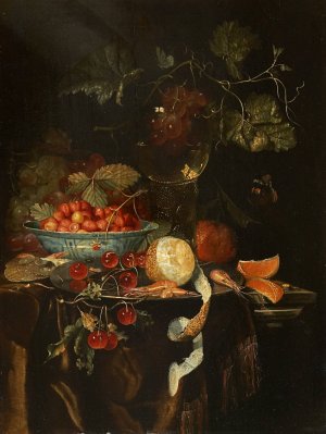 Still Life With Fruit And A Chinese Porcelain Bowl With Strawberries by Harmen Loeding Oil Painting