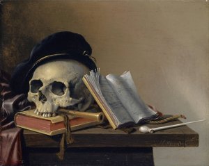 Still Life With Skull, Books, Flute And Pipe by Harmen Steenwyck Oil Painting