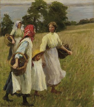 The Blackberry Harvest by Harold Harvey Oil Painting