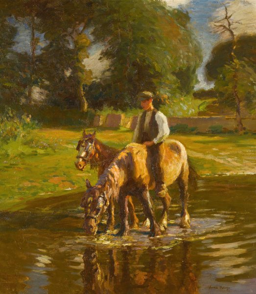 Main Product Photo of The watering place Painting by Harold Harvey
