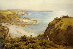 Picking Flowers Above the Beach by Harold Swanwick - Oil Painting Reproduction