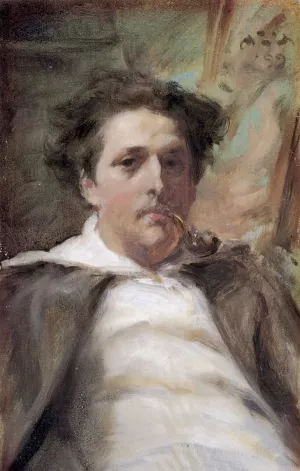 Portrait of a Young Man Smoking a Pipe by Harper Pennington Oil Painting