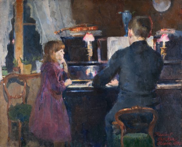 Big Brother Playing  by Harriet Backer - Hand-Painted Oil Painting Reproduction