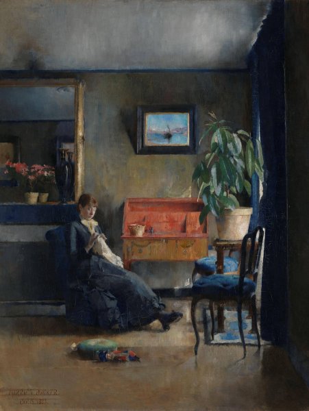 Blue Interior  by Harriet Backer - Hand-Painted Oil Painting Reproduction