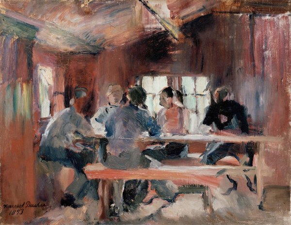 Study for Card Players  by Harriet Backer - Hand-Painted Oil Painting Reproduction