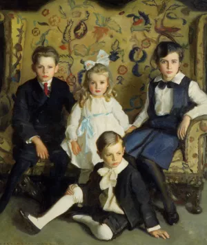 A Family Portrait of Four Children by Harrington Mann - Oil Painting Reproduction