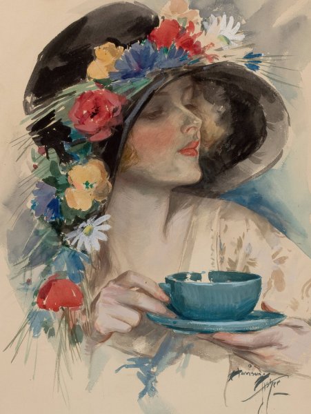Main Product Photo of Afternoon Tea  Painting by Harrison Fisher