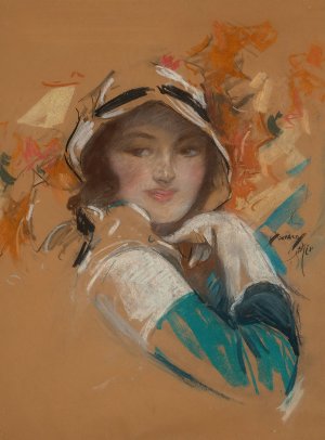 Young Beauty in Bonnet by Harrison Fisher Oil Painting