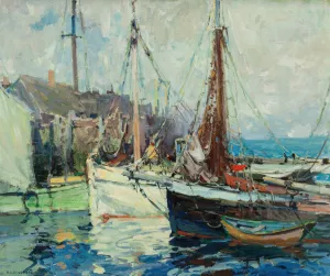 A Fish Buyers' Wharf by Harry Aiken Vincent Oil Painting