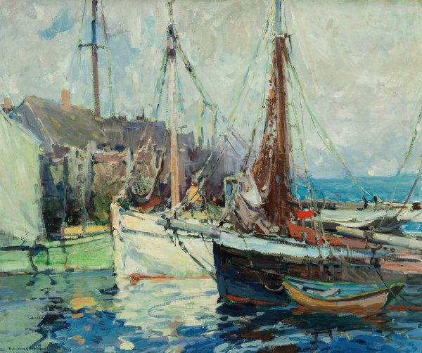 Main Product Photo of A Fish Buyers' Wharf Painting by Harry Aiken Vincent