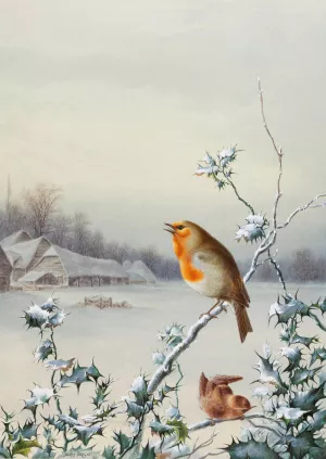 Winter - A Robin and Wren by Harry Bright Oil Painting