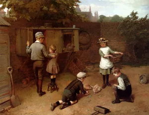 Feeding Time by Harry Brooker Oil Painting