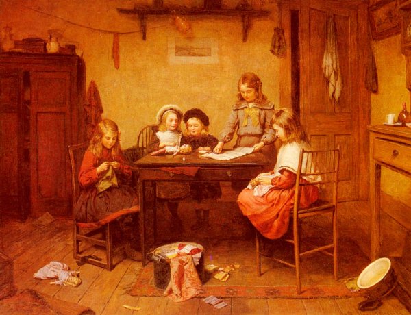 Young Dressmakers by Harry Brooker - Hand-Painted Oil Painting Reproduction