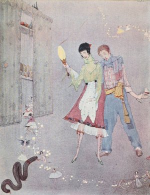 A long black pudding came winding and wriggling towards her by Harry Clarke Oil Painting