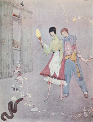 A long black pudding came winding and wriggling towards her by Harry Clarke A long black pudding came winding and wriggling towards her by Harry Clarke Oil Painting