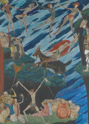 I'll Fly From This Place, With One Bound, To Hell, Or Anywhere, To Leave 'em by Harry Clarke Oil Painting
