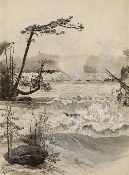 The Horseshoe Falls from the Three Sisters  by Harry Fenn - Hand-Painted Oil Painting Reproduction