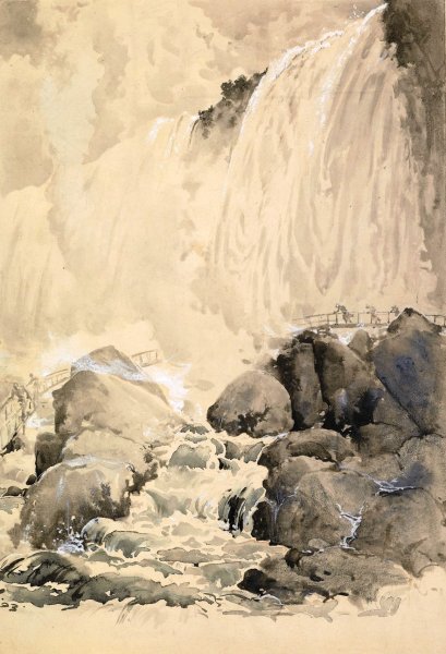 View of the American Falls, from below the Cave of the Winds   by Harry Fenn - Hand-Painted Oil Painting Reproduction