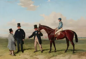 Underhand, Winner Of The Northumberland Plate, With Aldcroft Up, Mr. A. Biggs, Mr. J. Fobert by Harry Hall Underhand, Winner Of The Northumberland Plate, With Aldcroft Up, Mr. A. Biggs, Mr. J. Fobert by Harry Hall Oil Painting