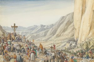 Pilgrimage of Santa Trinita, Vale Pietra Abruzzi by Harry Morley Oil Painting