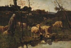 Landscape with Sheep, Picardy by Harry Thompson Oil Painting