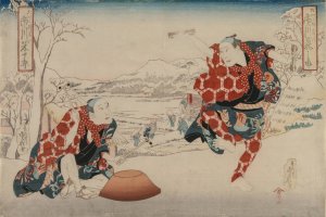 Ichikawa Norinosuke and Ichikawa Yonejuro as Morihachi and Yonehachi, Two Comedians by Hasegawa Sadanobu Oil Painting