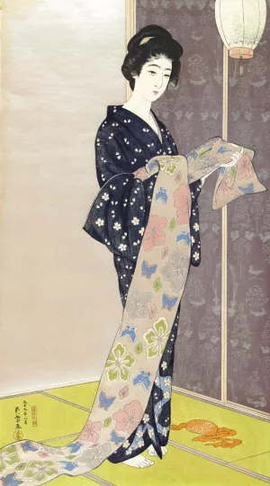 Jonge vrouw in een zomer kimono by Hashiguchi Goyo Oil Painting