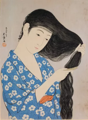 Woman Combing Her Hair by Hashiguchi Goyo Oil Painting