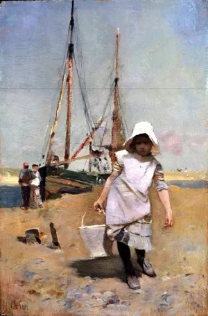 A Breton Fisher Girl by Hector Caffieri - Oil Painting Reproduction