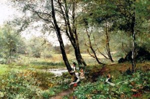 Catching Tiddlers by Hector Caffieri Oil Painting