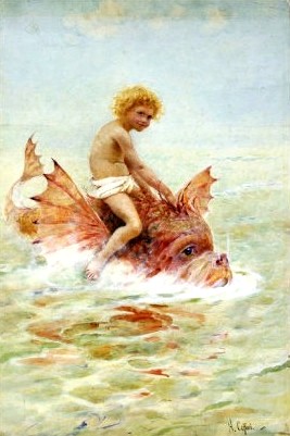 Main Product Photo of Riding the Sea Monsters Painting by Hector Caffieri
