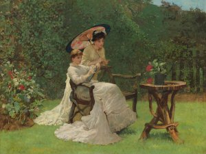 Two Women In A Garden by Hector Caffieri Oil Painting