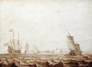 A Wijdschip Lowering Sail in a Choppy Sea by Heerman Witmont Oil Painting
