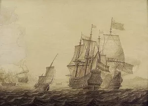 Action between Dutch and English Ships painting by Heerman Witmont