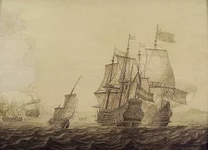 Action between Dutch and English Ships Oil painting by Heerman Witmont