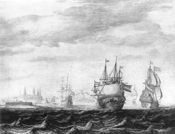 Main Product Photo of The Dutch Squadron on the Sont, near Castle Kronburg Painting by Heerman Witmont
