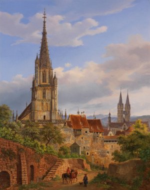 Blick auf Esslingen am Neckar by Heinrich Adam Oil Painting