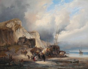 Loading Hay on the Normandy Coast by Heinrich Ambros Eckert Oil Painting