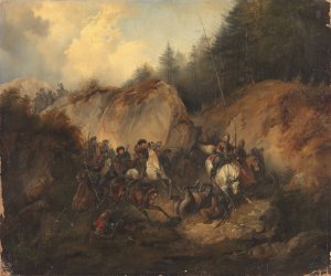 The battle between Cossacks and Circassians by Heinrich Ambros Eckert Oil Painting