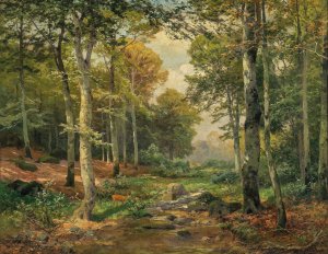 A Sun-Lit Forest with a Roe Deer by Heinrich Bohmer Oil Painting