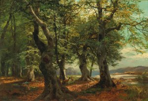 Rehwild im Buchenwald by Heinrich Bohmer Oil Painting