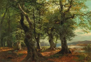 Rehwild im Buchenwald by Heinrich Bohmer Oil Painting