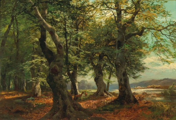 Rehwild im Buchenwald by Heinrich Bohmer - Hand-Painted Oil Painting Reproduction