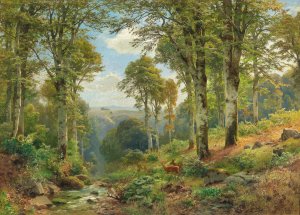 Roe Deer by a Stream by Heinrich Bohmer Oil Painting