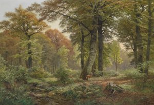 Waldlichtung mit Rehwild by Heinrich Bohmer Oil Painting