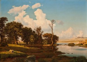 Oak Trees By A Pool by Heinrich Buntzen Oil Painting