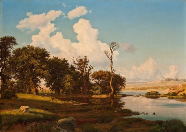 Oak Trees By A Pool  by Heinrich Buntzen - Hand-Painted Oil Painting Reproduction